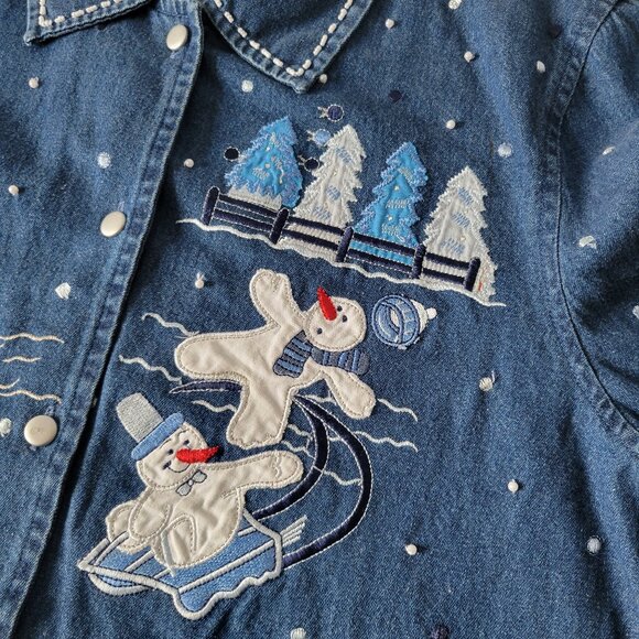 Vintage Dressbarn Denim Button-down Christmas/Holiday/Snowman Top Women’s XL - Picture 5 of 8